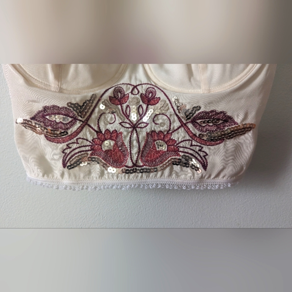 Designer PATRIZIA PEPE Silk Floral Embroidery Sequins Bustier. Vintage. Sz 42 EU - Picture 3 of 16